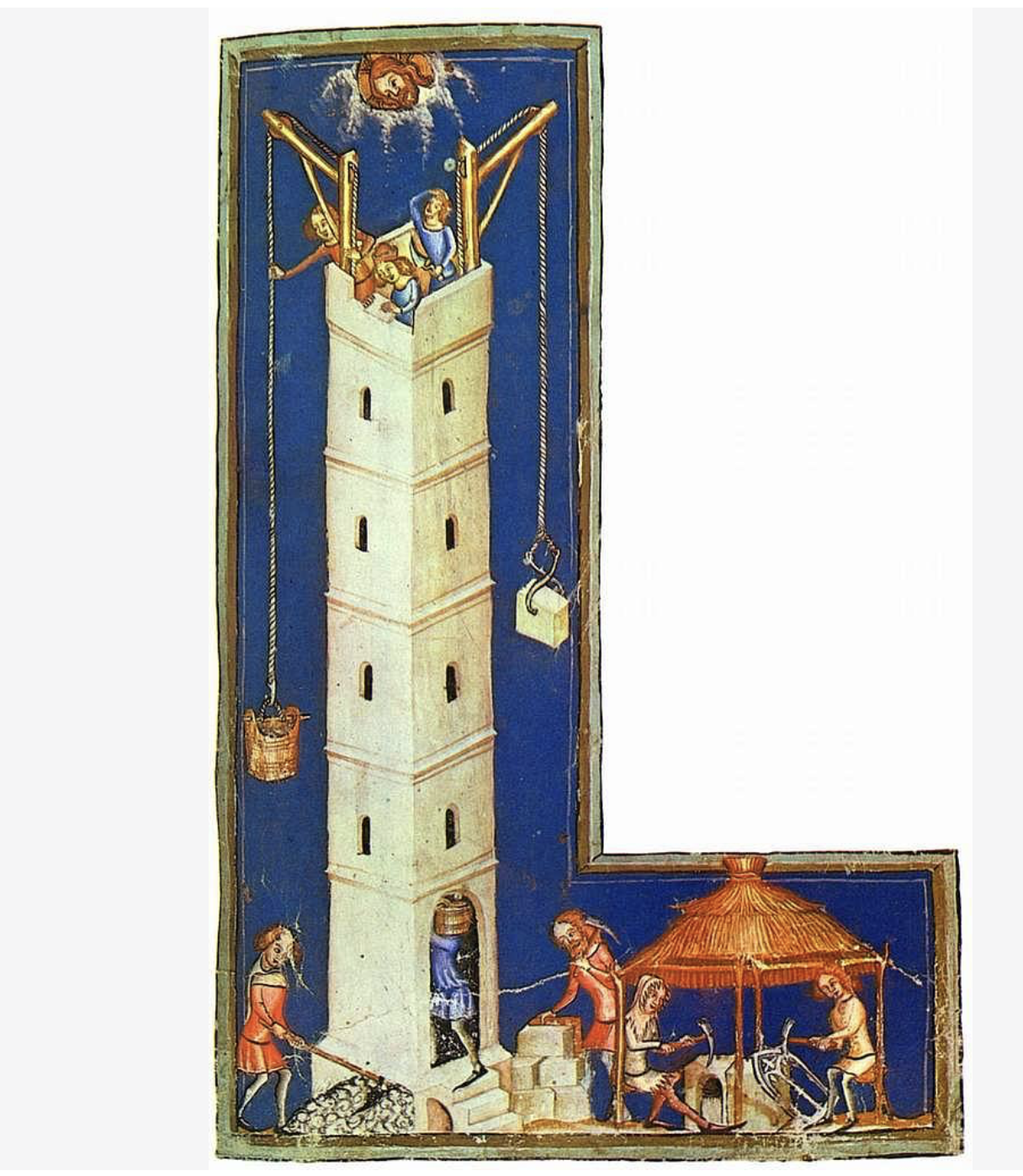 A letter l with a tower and people working AI-generated content may be incorrect.