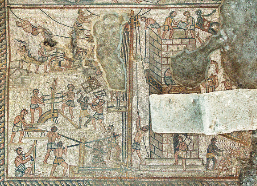 A mosaic of people working on a building AI-generated content may be incorrect.